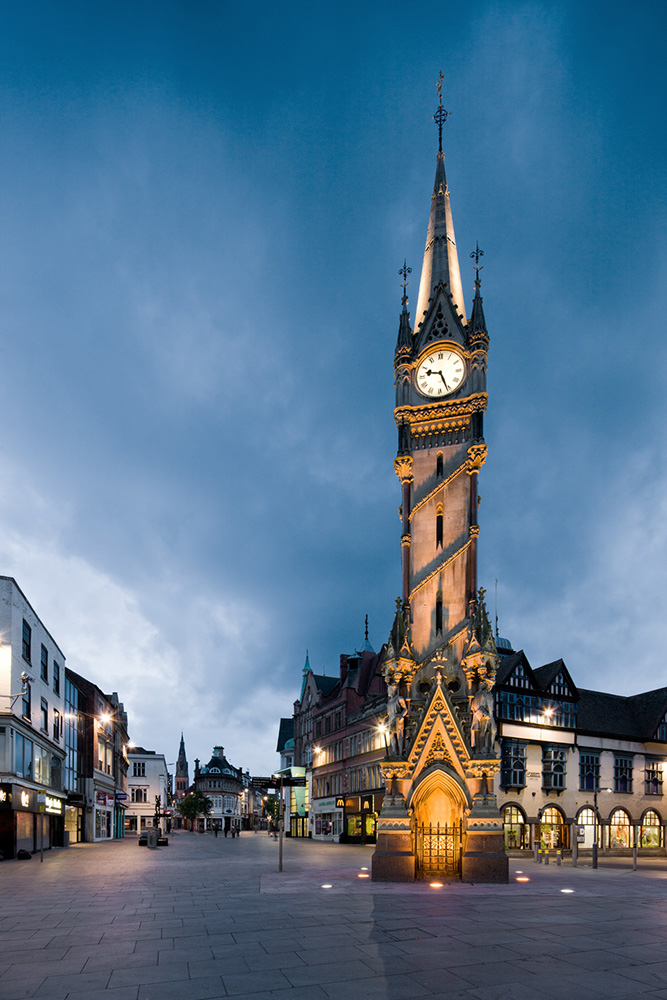 Clock Tower, Leicester at dusk