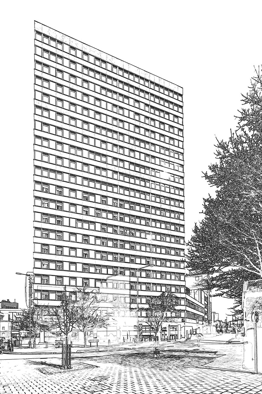 Extracted line drawing of 70's tower block