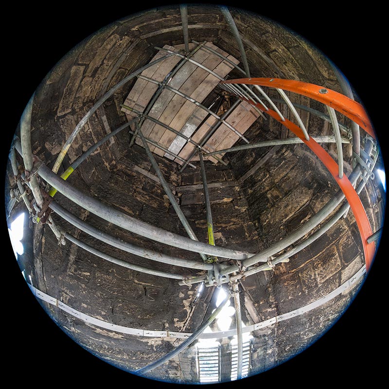 Working inside the tip of a church spire