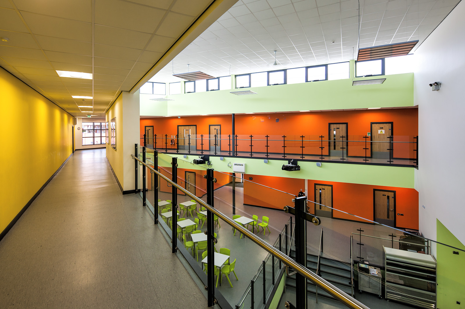 The open hallway area at a newly built school in Leicester